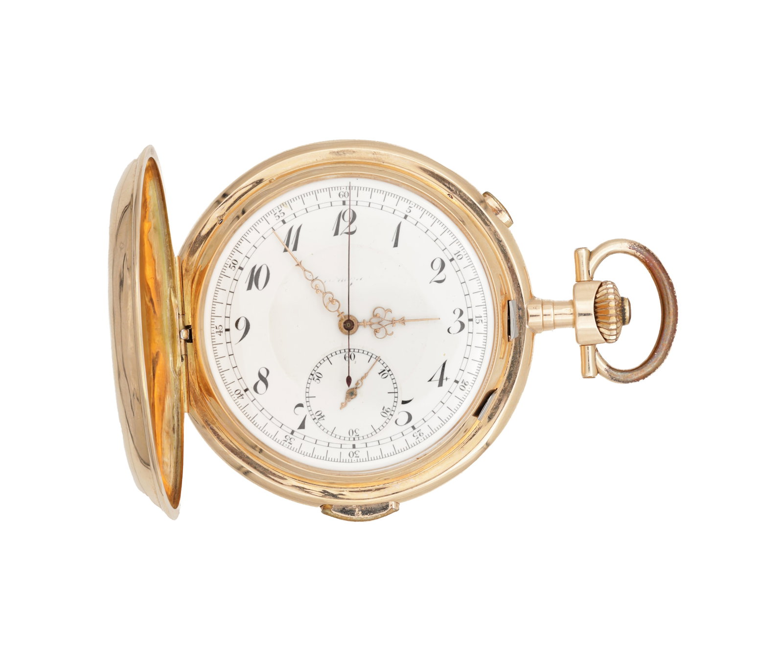 A SWISS 14CT GOLD QUARTER REPEATING CHRONOGRAPH POCKET WATCH (1 of 3)