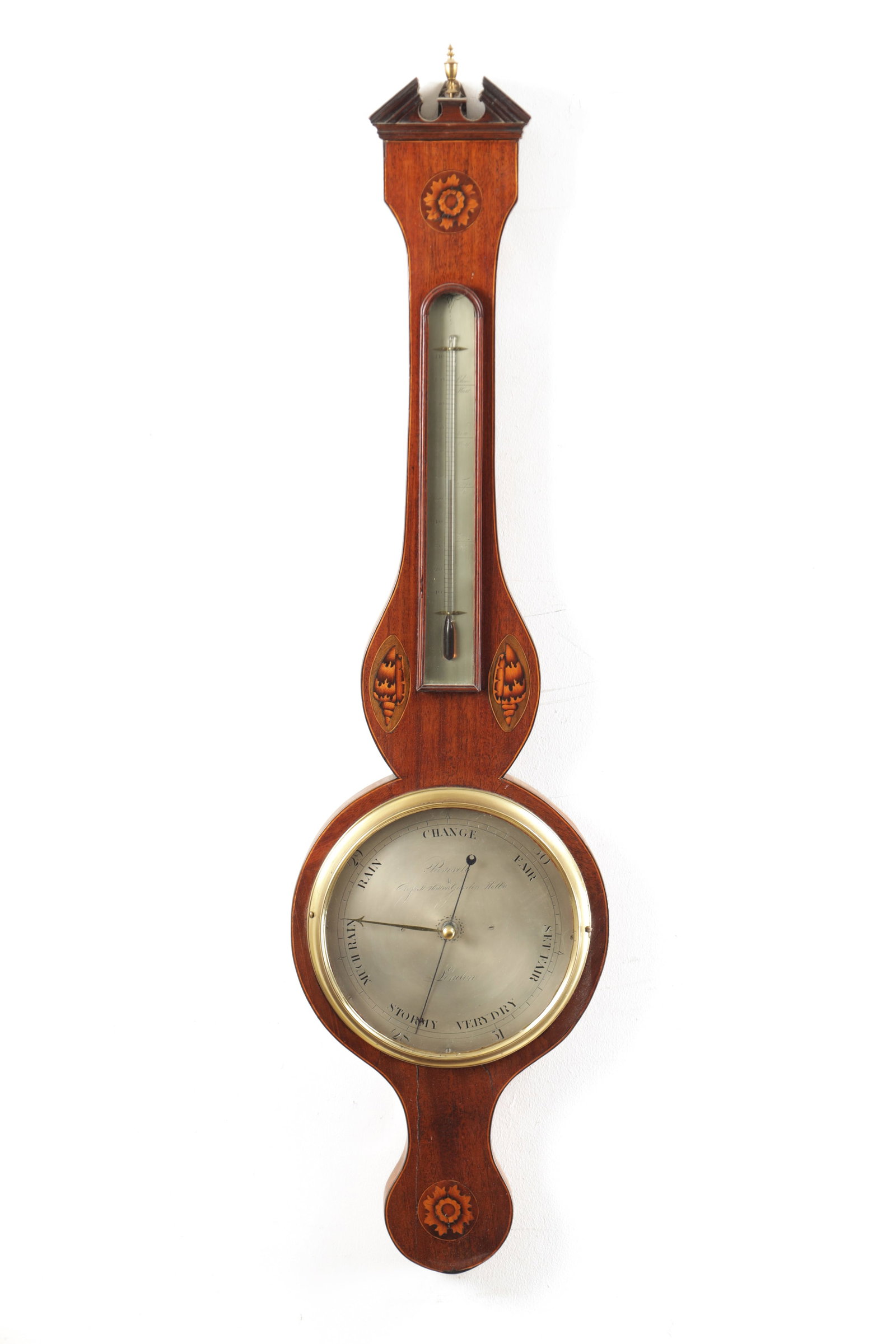 PASTORETTI A GEORGE III INLAID MAHOGANY SHERATON WHEEL BAROMETER (1 of 5)