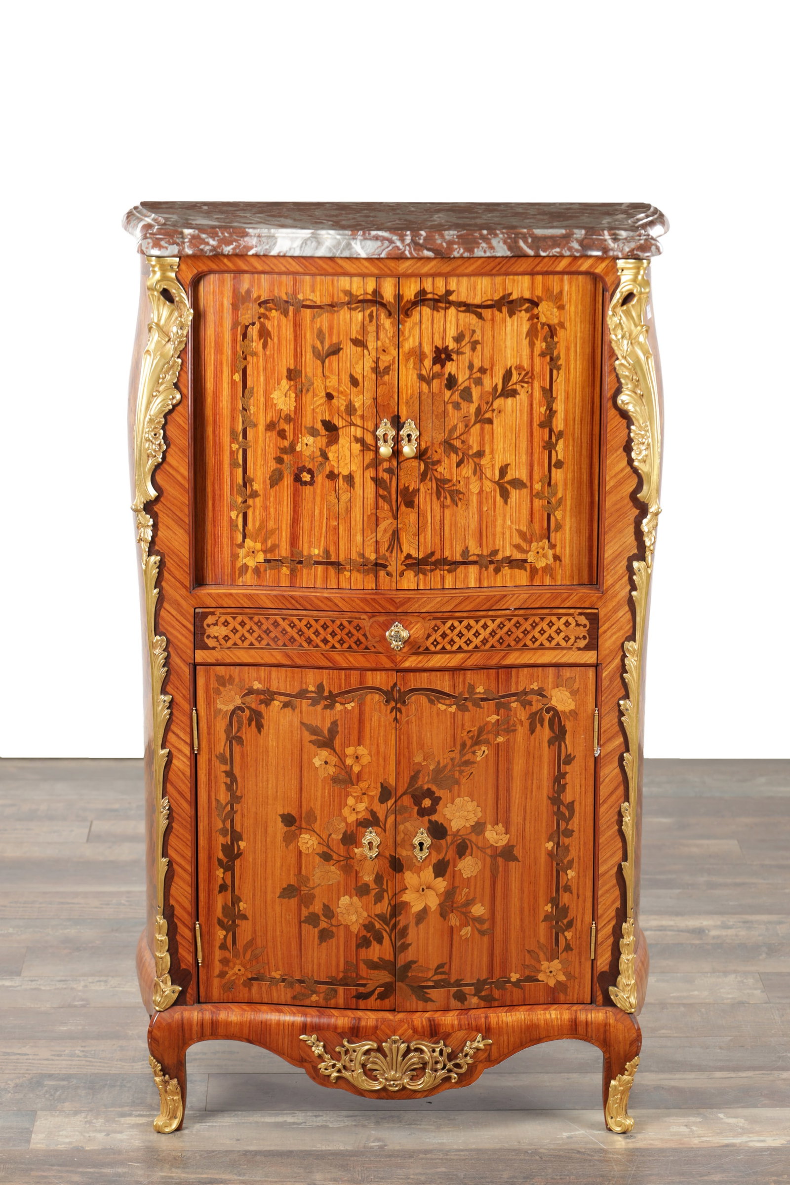 A GOOD LOUIS XVI STYLE FRENCH KINGWOOD AND MARQUETRY INLAID WRITING CABINET: A GOOD LOUIS XVI STYLE FRENCH KINGWOOD AND MARQUETRY INLAID WRITING CABINET (72cm wide 37cm deep 115cm high )