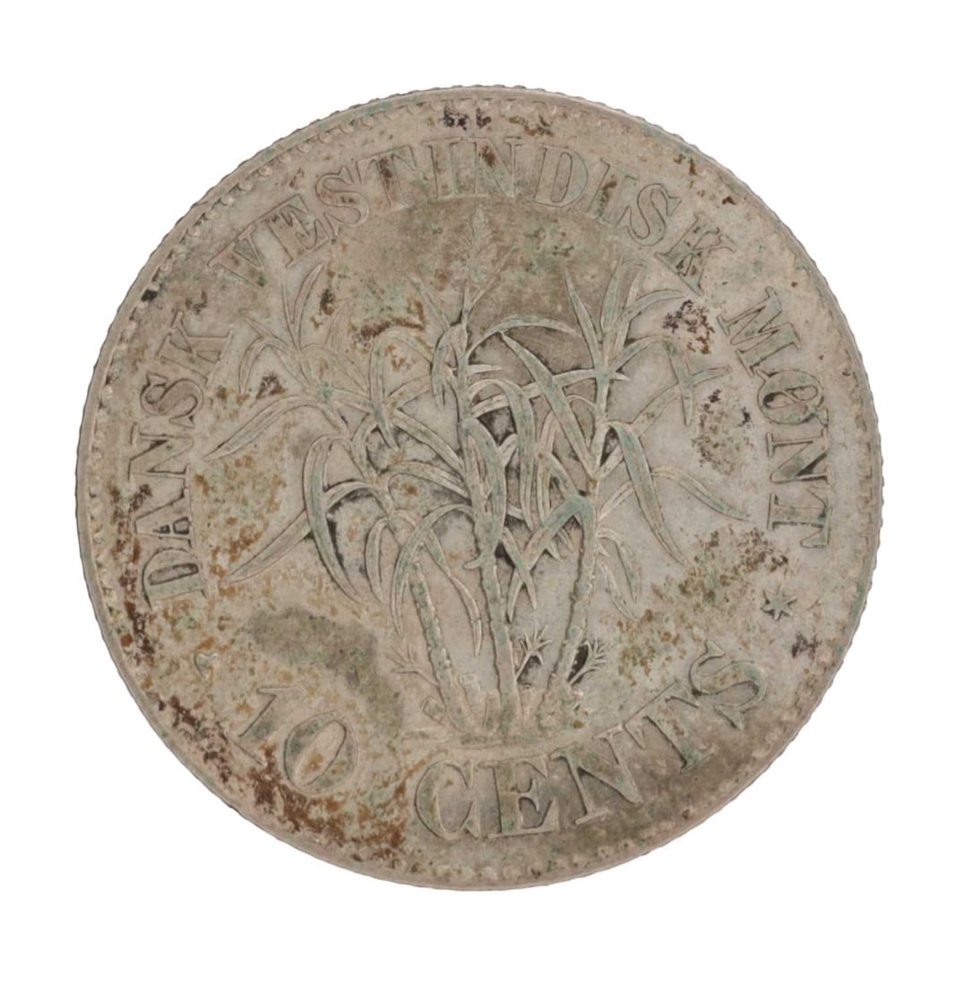 AN 1878 DANISH WEST INDIES SILVER TEN CENTS COIN - 2