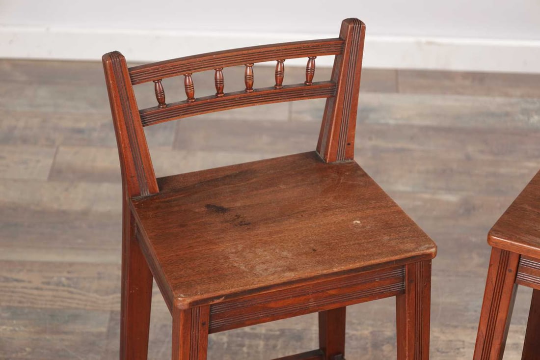 A PAIR OF LATE 19TH CENTURY WALNUT LOW-BACK STOOLS - 2