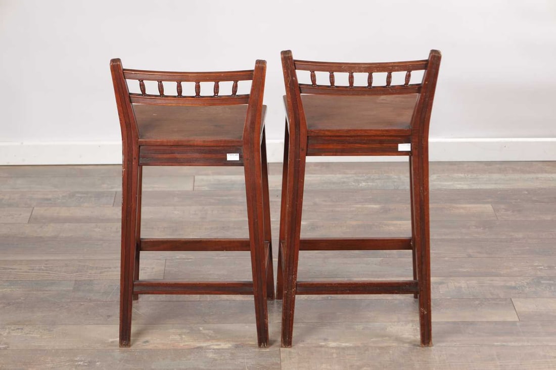 A PAIR OF LATE 19TH CENTURY WALNUT LOW-BACK STOOLS - 7