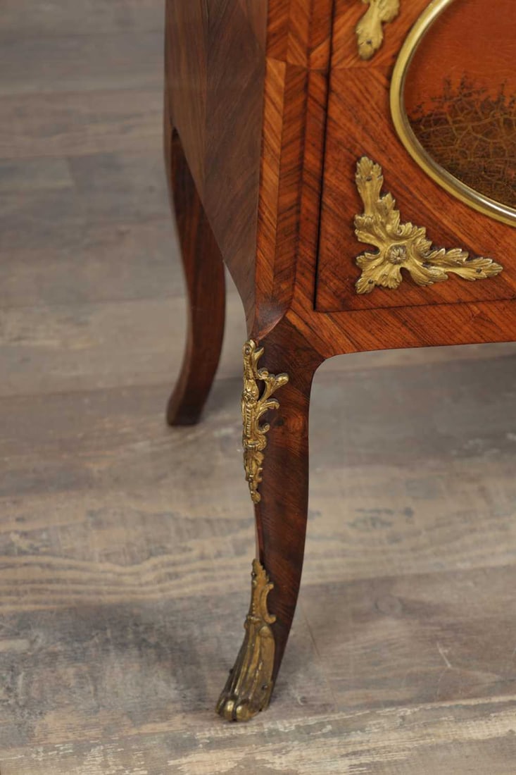 A 19TH CENTURY FRENCH ORMOLU MOUNTED KINGWOOD VITRINE WITH VERNIS MARTIN PANEL - 3