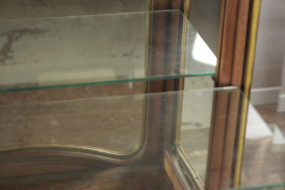 A 19TH CENTURY FRENCH ORMOLU MOUNTED KINGWOOD VITRINE WITH VERNIS MARTIN PANEL - 7