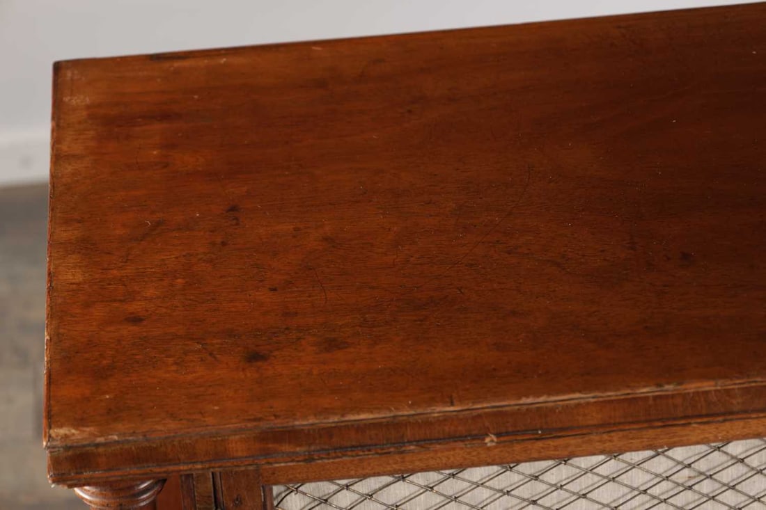 A REGENCY MAHOGANY SIDE CABINET WITH TRELLIS GRILLE DOORS - 4