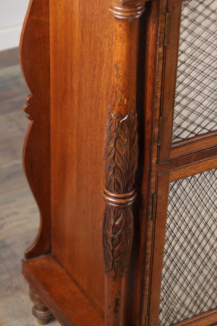 A REGENCY MAHOGANY SIDE CABINET WITH TRELLIS GRILLE DOORS - 6