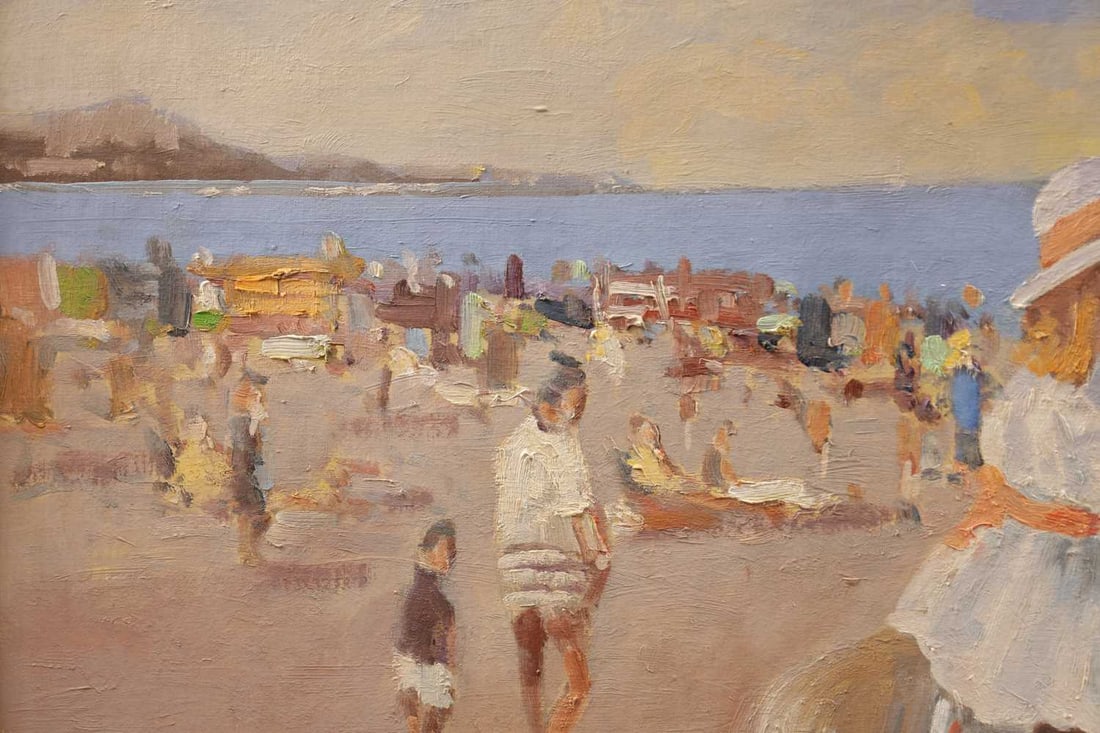 WILLIAM NORMAN GAUNT BRITISH 1918-2001 A 20TH CENTURY OIL ON CANVAS BEACH SCENE WITH CHILDREN ON DON - 3