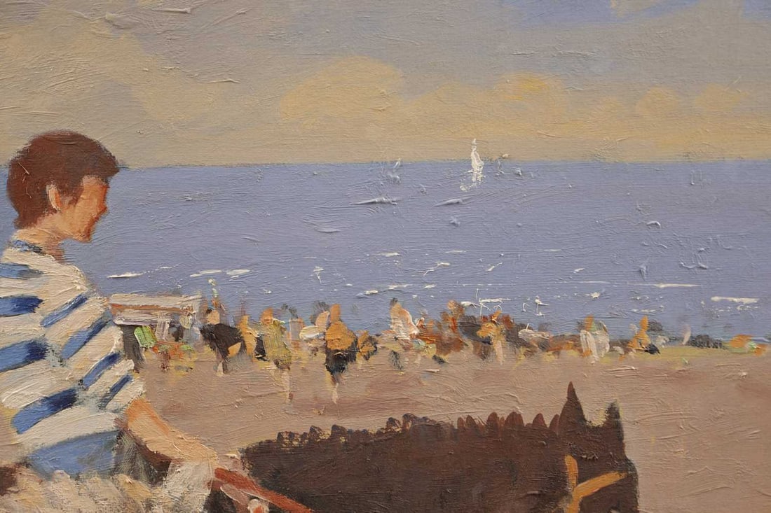 WILLIAM NORMAN GAUNT BRITISH 1918-2001 A 20TH CENTURY OIL ON CANVAS BEACH SCENE WITH CHILDREN ON DON - 4