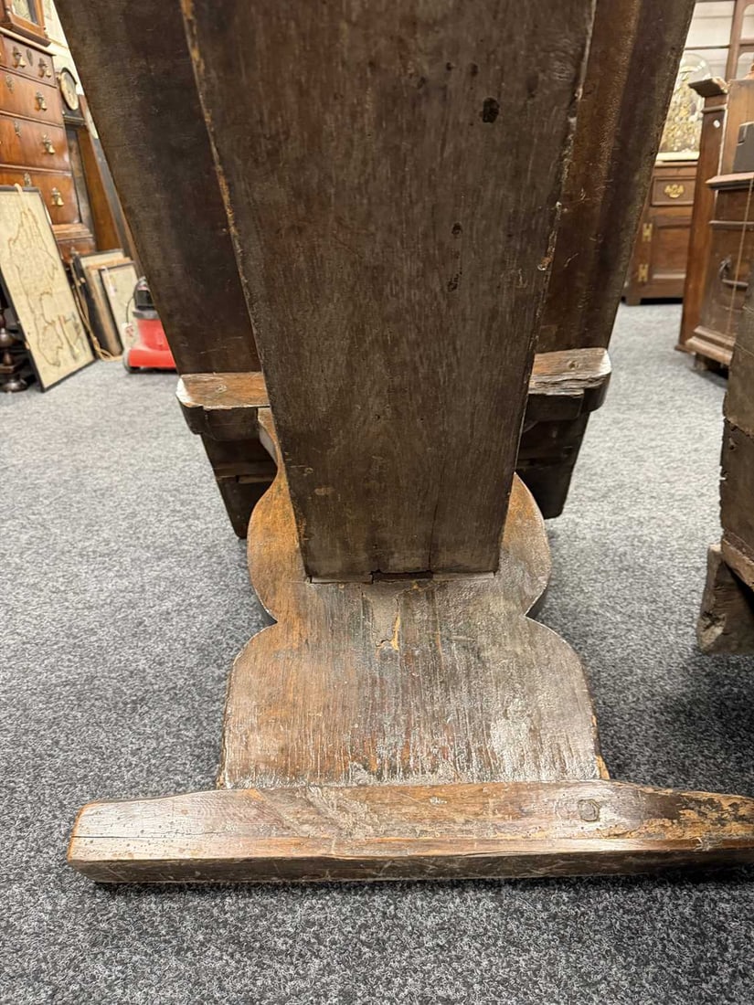 A 17TH CENTURY OAK TRESTLE REFECTORY TABLE WITH ONE-PIECE TOP - 16