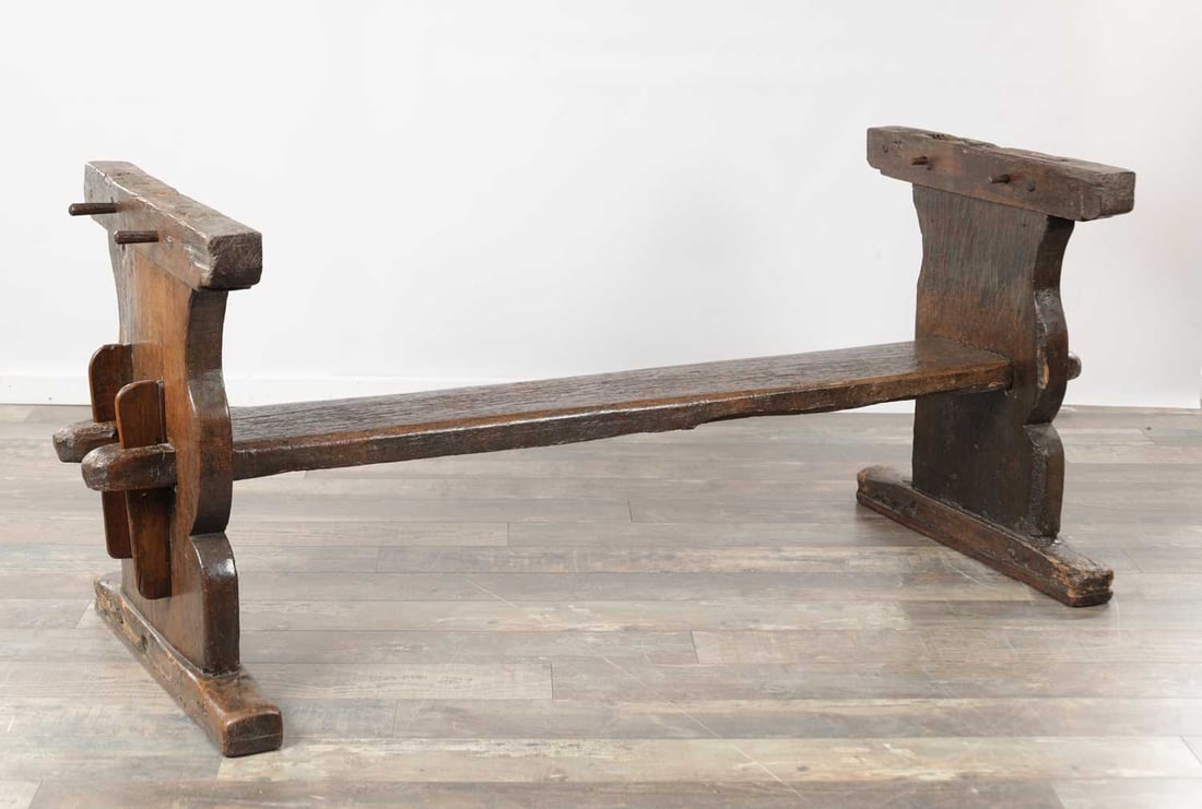 A 17TH CENTURY OAK TRESTLE REFECTORY TABLE WITH ONE-PIECE TOP - 2