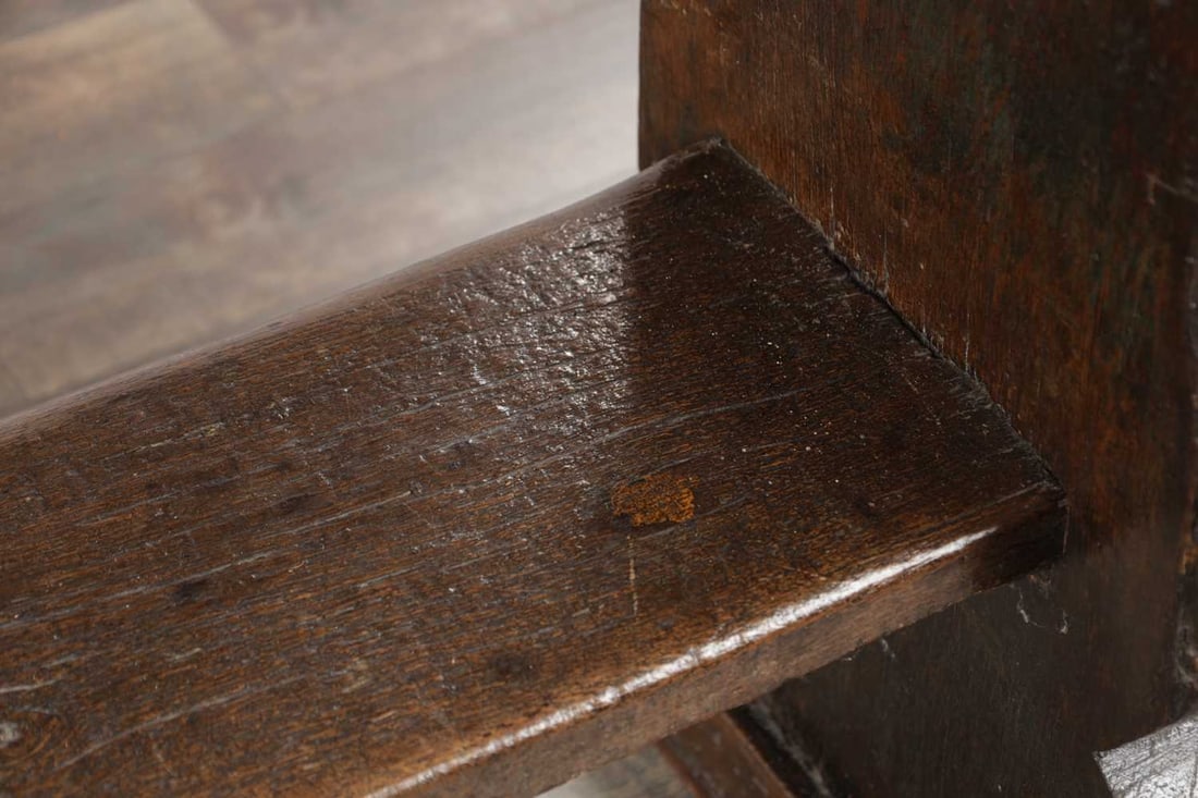 A 17TH CENTURY OAK TRESTLE REFECTORY TABLE WITH ONE-PIECE TOP - 7