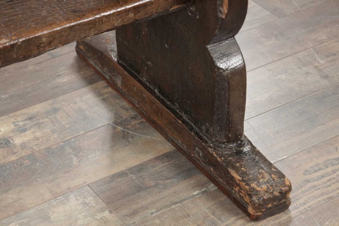 A 17TH CENTURY OAK TRESTLE REFECTORY TABLE WITH ONE-PIECE TOP - 8