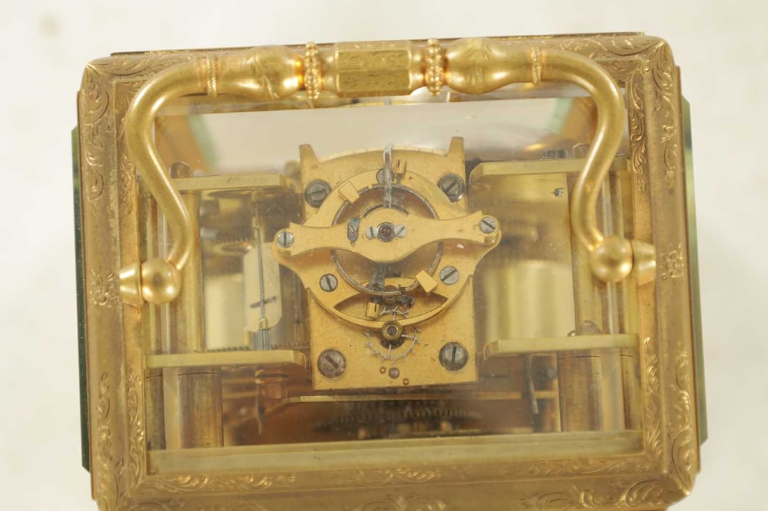 A MID 19TH CENTURY FRENCH ENGRAVED BRASS STRIKING CARRIAGE CLOCK SIGNED MARCHAND PARIS - 2