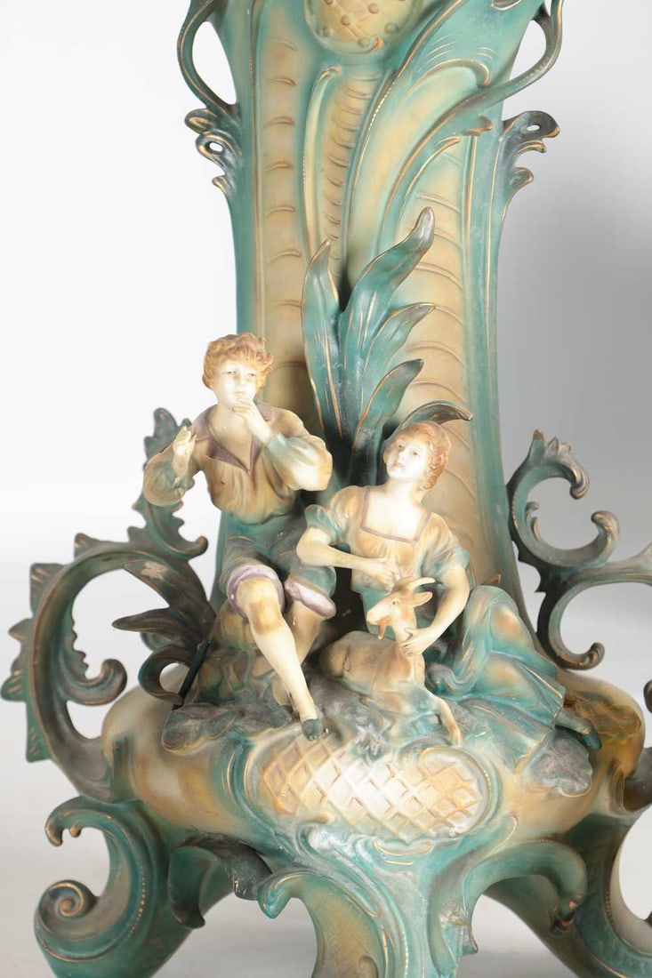 A COLLECTION OF EARLY 20TH CENTURY ART NOUVEAU ROYAL DUX PORCELAIN VASES WITH A ROYAL DUX STYLE FIGU - 4