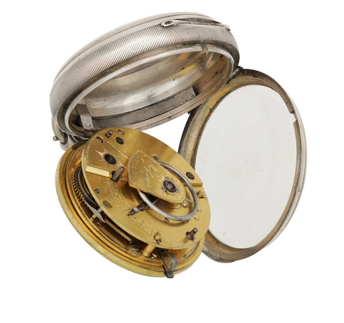 A 19TH CENTURY SILVER OPEN FACED POCKET WATCH WITH MASSEY'S PATENT MOVEMENT - 2