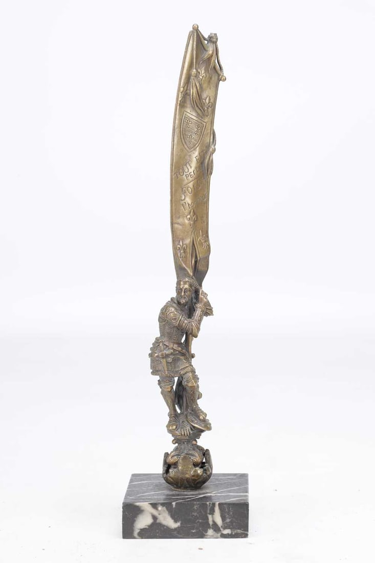 A 19TH CENTURY FRENCH BRONZE LETTER OPENER AND SEAL FORMED AS A SOLDIER - 2