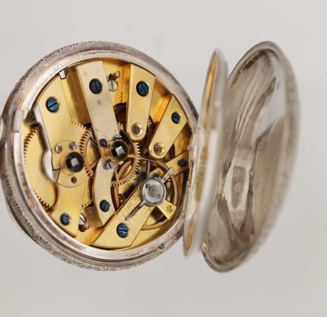 A LATE 19TH CENTURY CONTINENTAL SILVER CHATELAINE AND A SILVER FOB WATCH - 2