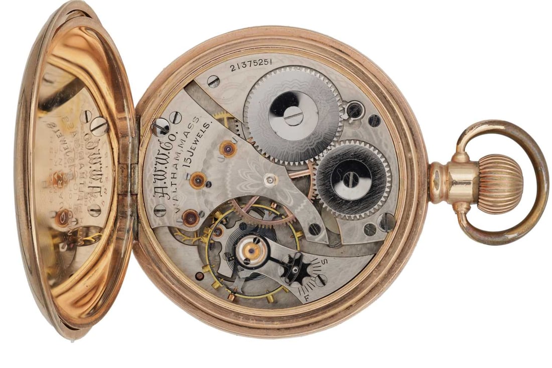 A WALTHAM ROLLED GOLD OPEN FACE POCKET WATCH 15 JEWELS - 2