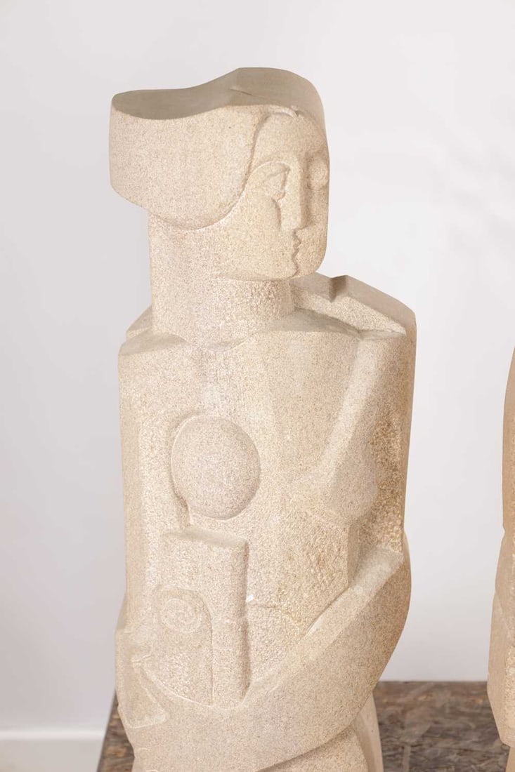 RICHARD PERRY MRSS A PAIR OF SANDSTONE MODERNIST FIGURAL SCULPTURES - 2