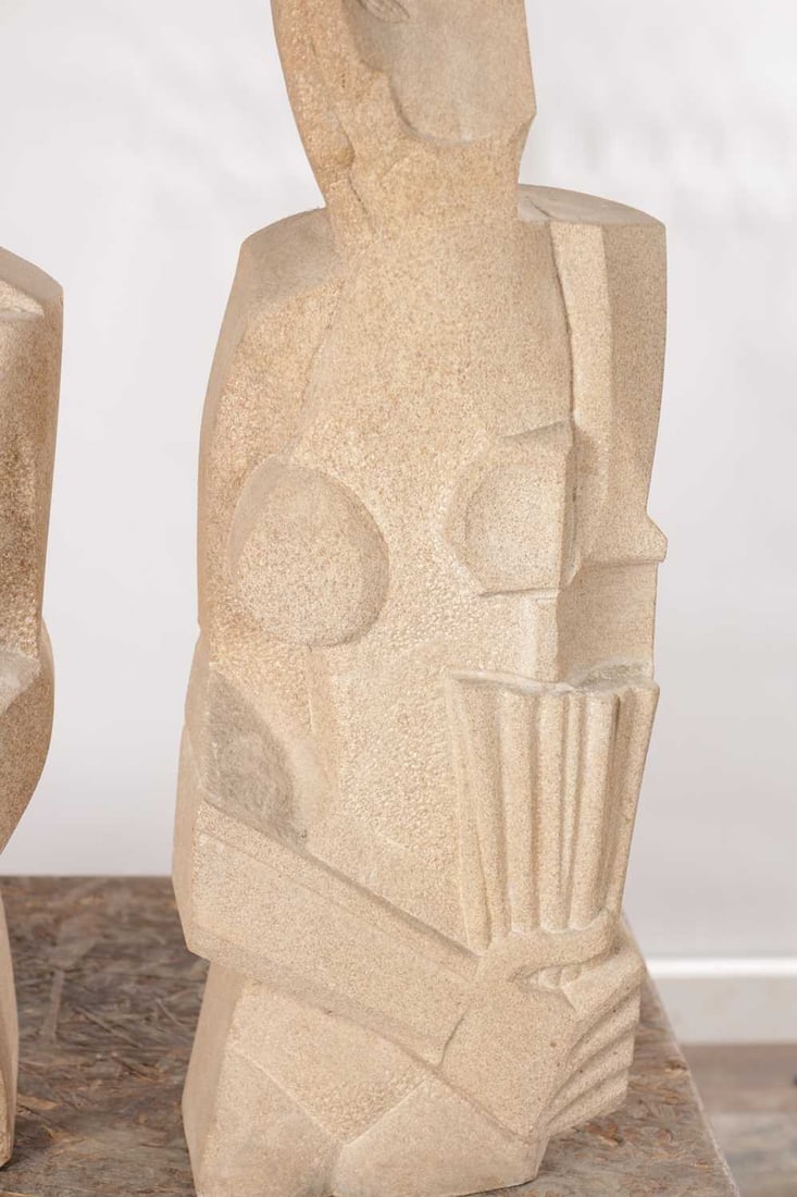 RICHARD PERRY MRSS A PAIR OF SANDSTONE MODERNIST FIGURAL SCULPTURES - 3