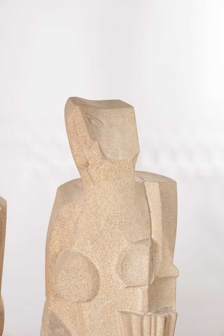 RICHARD PERRY MRSS A PAIR OF SANDSTONE MODERNIST FIGURAL SCULPTURES - 4