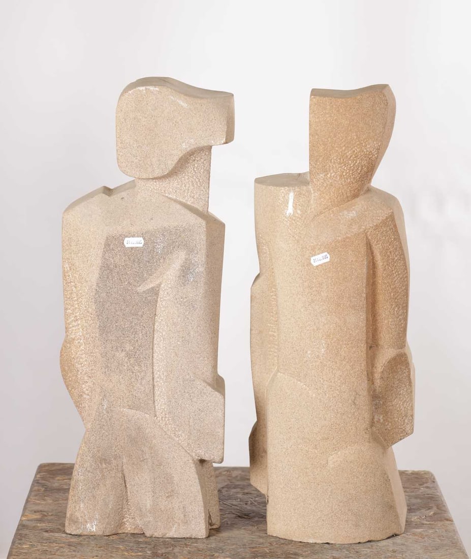 RICHARD PERRY MRSS A PAIR OF SANDSTONE MODERNIST FIGURAL SCULPTURES - 5