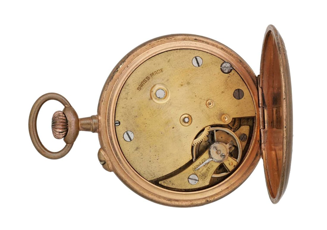 AN ART NOUVEAU BRASS WATCH HOLDER AND POCKET WATCH - 2