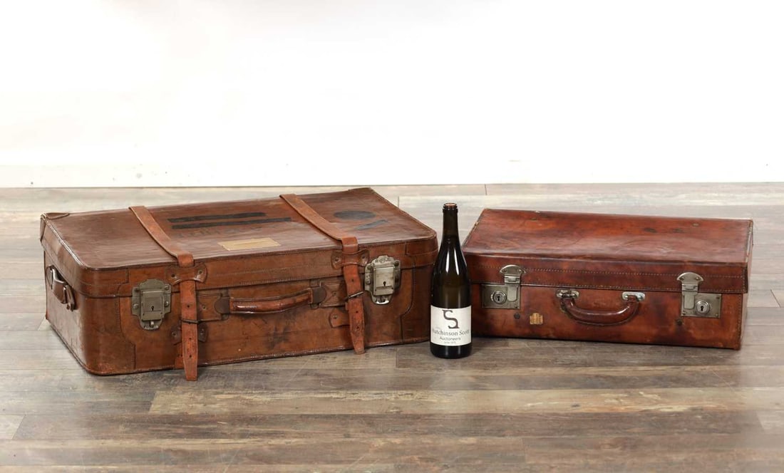 TWO VINTAGE LEATHER SUITCASES - 2