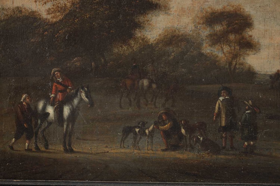 A 17TH CENTURY DUTCH LANDSCAPE DEPICTING A COURSING PARTY - 2