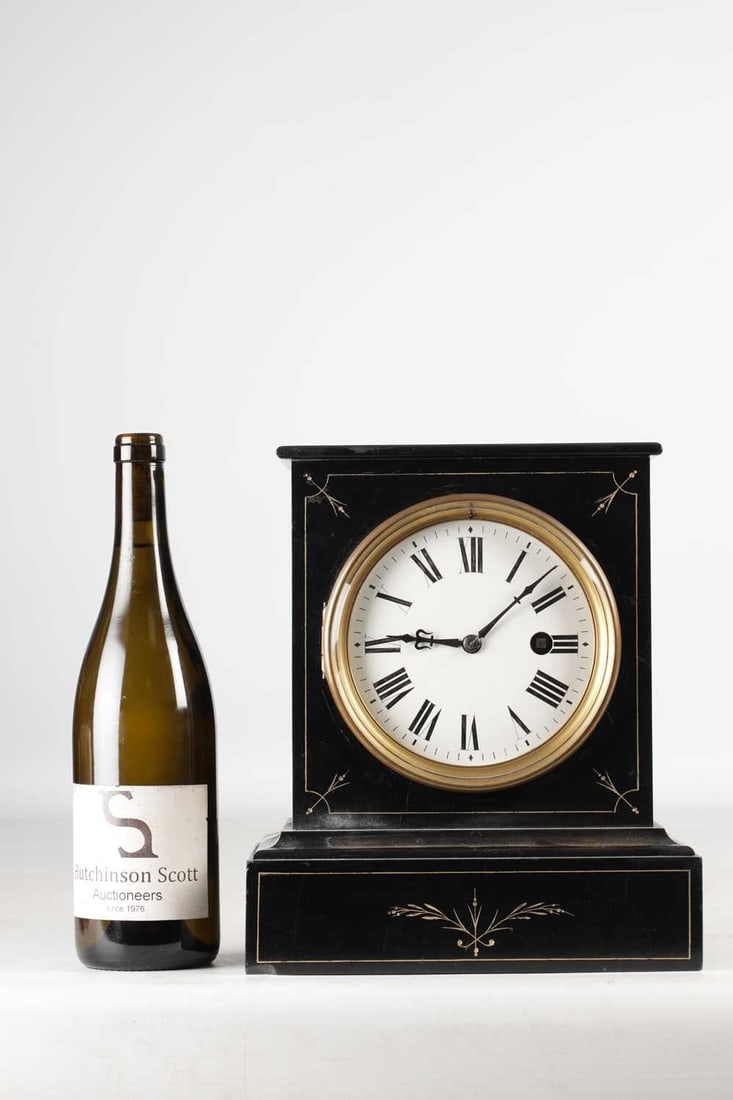 AN UNUSUAL 19TH CENTURY FRENCH SLATE MANTEL CLOCK WITH SIX-MONTH DURATION SPRING-DRIVEN MOVEMENT - 2