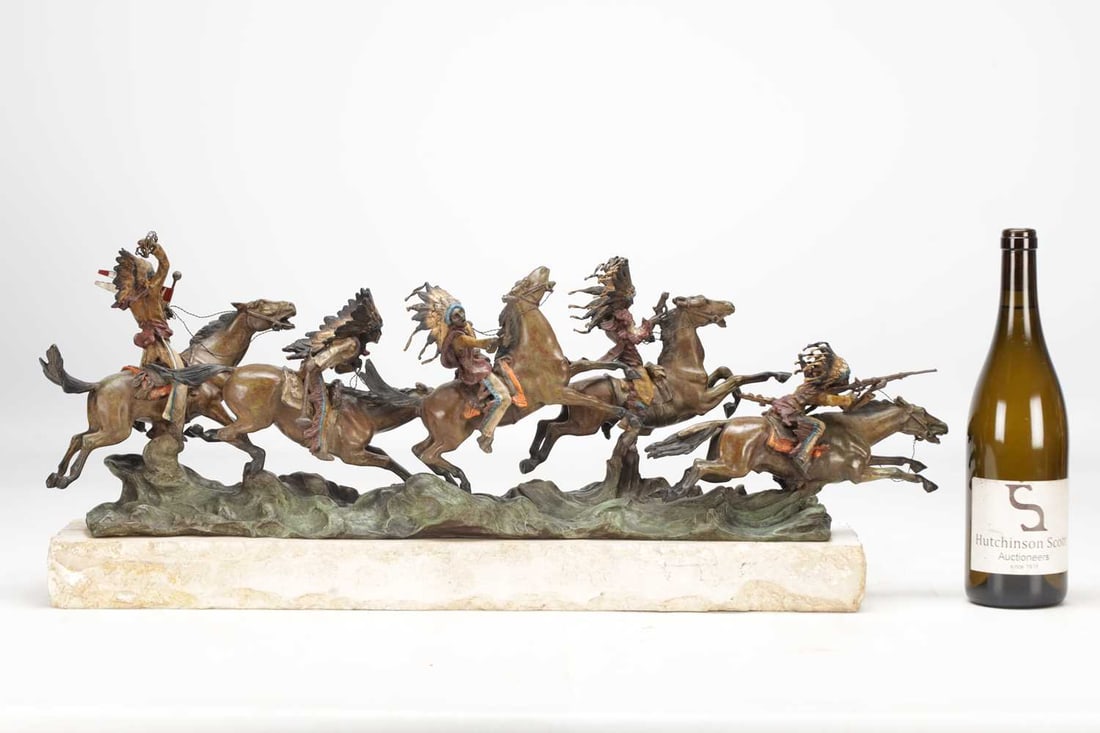 CARL KAUBA (AUSTRIAN, 1865-1922) A LARGE COLD PAINTED BRONZE FIGURAL GROUP OF NATIVE AMERICAN WARRIO - 2