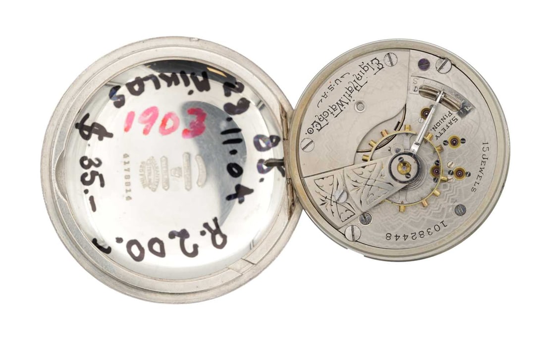ELGIN AN AMERICAN SILVER OPEN FACE POCKET WATCH - 2