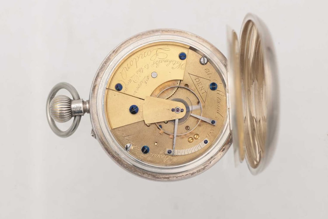 DENT, LONDON. AN ENGLISH SILVER OPEN FACED KEYLESS WIND POCKET WATCH - 2