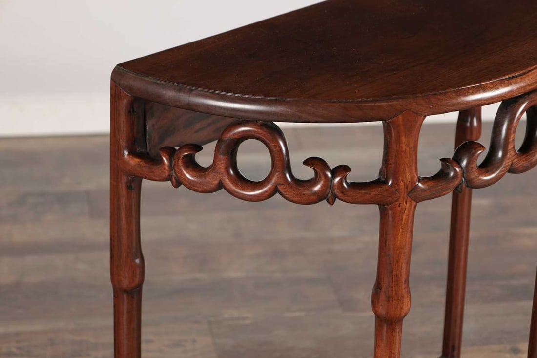 A LATE 19TH CENTURY CHINESE HARDWOOD DEMI-LUNE TABLE - 2