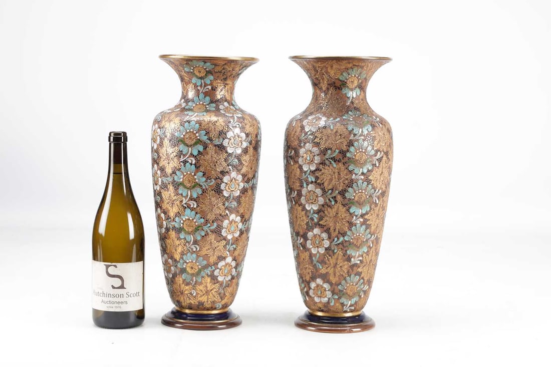 A PAIR OF EARLY 20TH CENTURY ROYAL DOULTON SLATERS STONEWARE VASES - 4