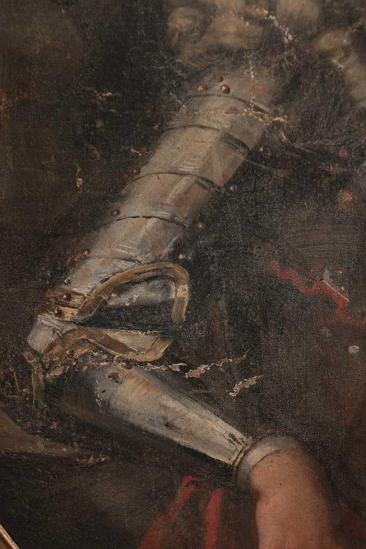A 17TH CENTURY OIL ON CANVAS PORTRAIT OF A GENTLEMAN IN ARMOUR - 4