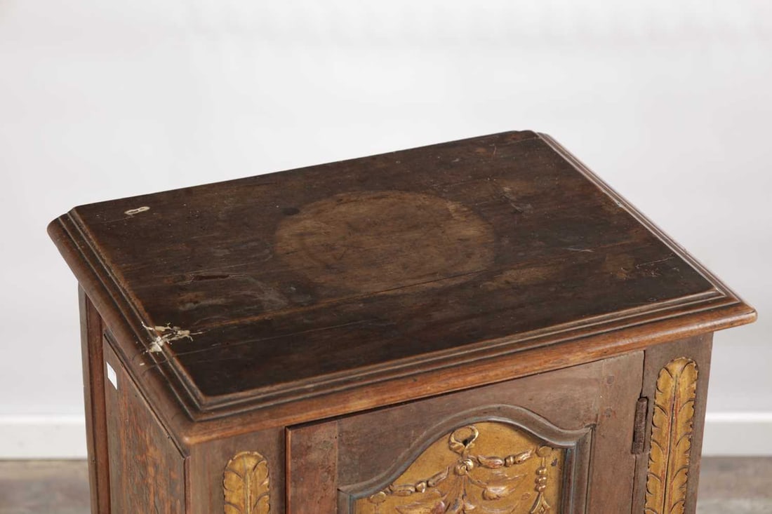 A 17TH CENTURY ITALIAN WALNUT AND PARCEL-GILT SIDE CABINET ON STAND - 2