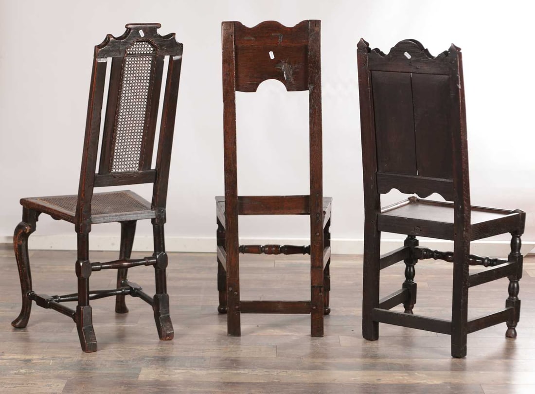 THREE 17TH CENTURY OAK HALL CHAIRS - 7