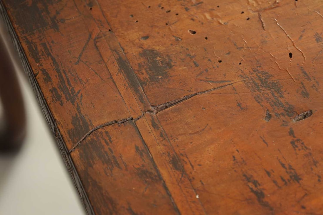 A GEORGE I FIGURED WALNUT AND HERRING-BANDED LOWBOY - 6