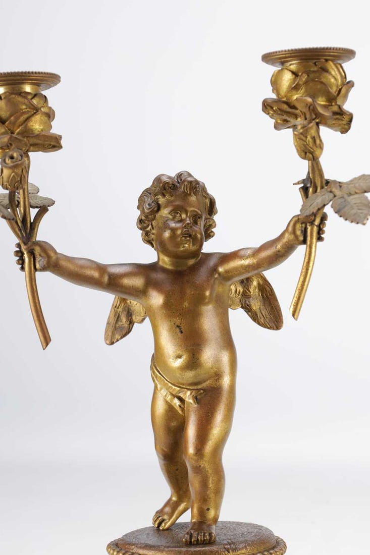 A THREE PIECE LATE 19TH CENTURY FRENCH GILT AND PATINATED BRONZE CLOCK GARNITURE - 3