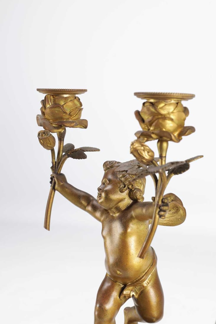 A THREE PIECE LATE 19TH CENTURY FRENCH GILT AND PATINATED BRONZE CLOCK GARNITURE - 5