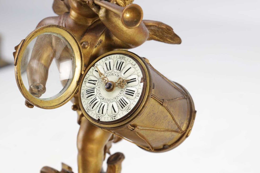 A THREE PIECE LATE 19TH CENTURY FRENCH GILT AND PATINATED BRONZE CLOCK GARNITURE - 8
