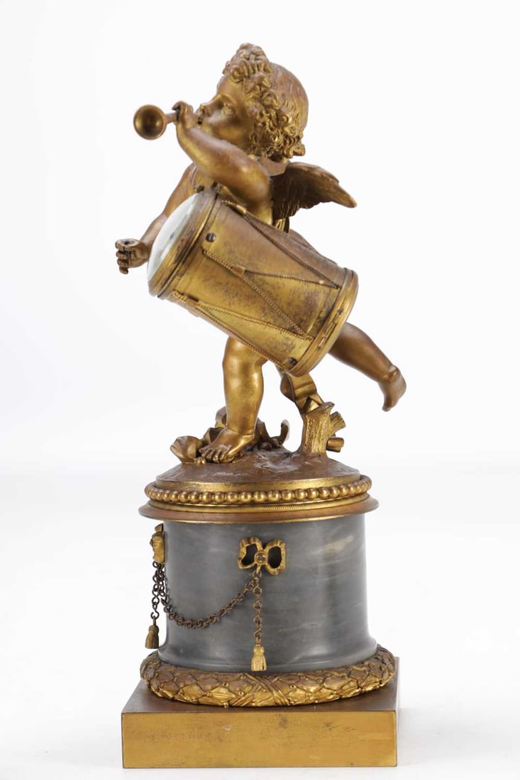 A THREE PIECE LATE 19TH CENTURY FRENCH GILT AND PATINATED BRONZE CLOCK GARNITURE - 9