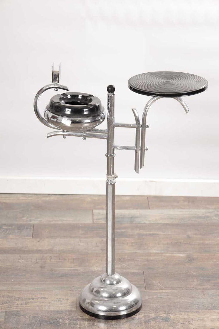 A 1930S DEMEYERE CHROMED METAL ART DECO SMOKING STAND - 4