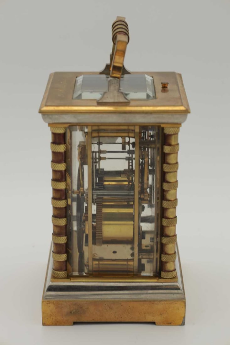 A LATE 19TH CENTURY FRENCH BRASS REPEATING CARRIAGE CLOCK - 7
