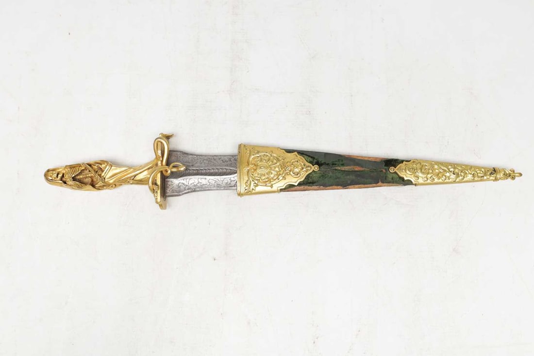 A MID 19TH CENTURY FRENCH GILT BRONZE HILTED RITUAL DAGGER - 5