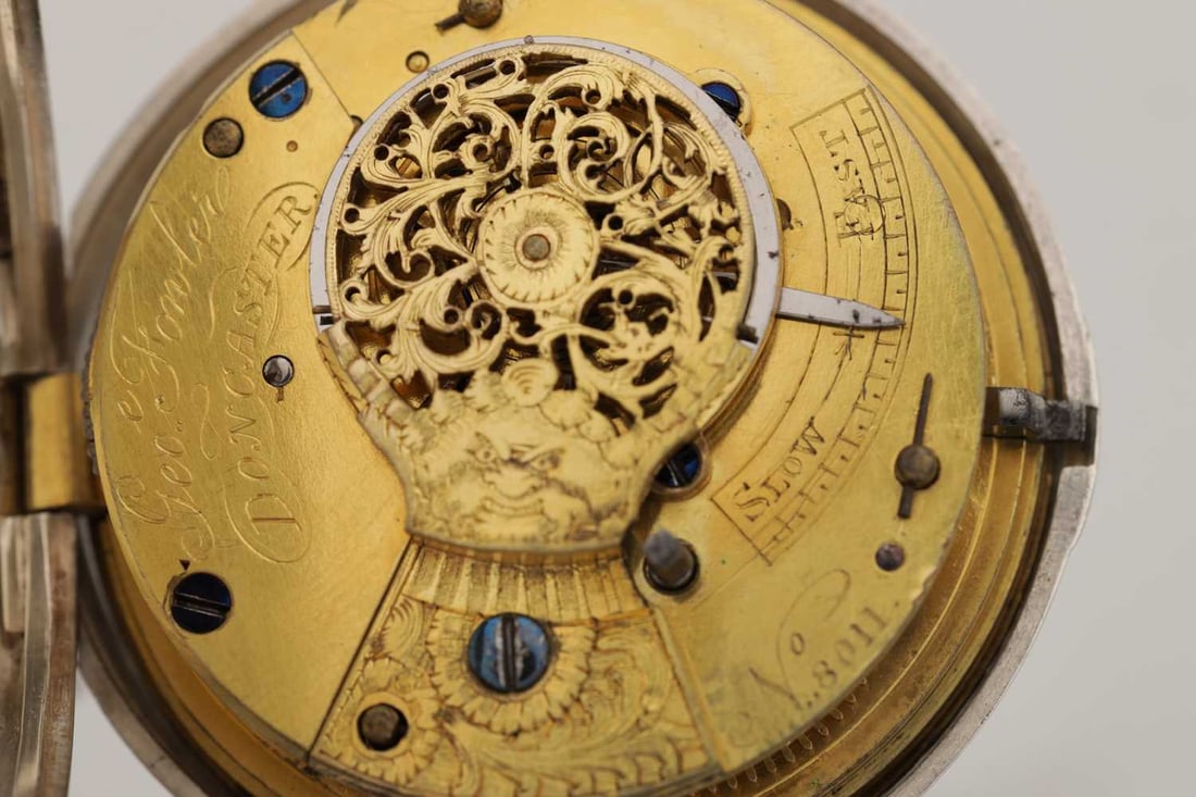 A SILVER PAIR CASE VERGE POCKET WATCH WITH PAINTED POLAR BEAR DIAL - 2