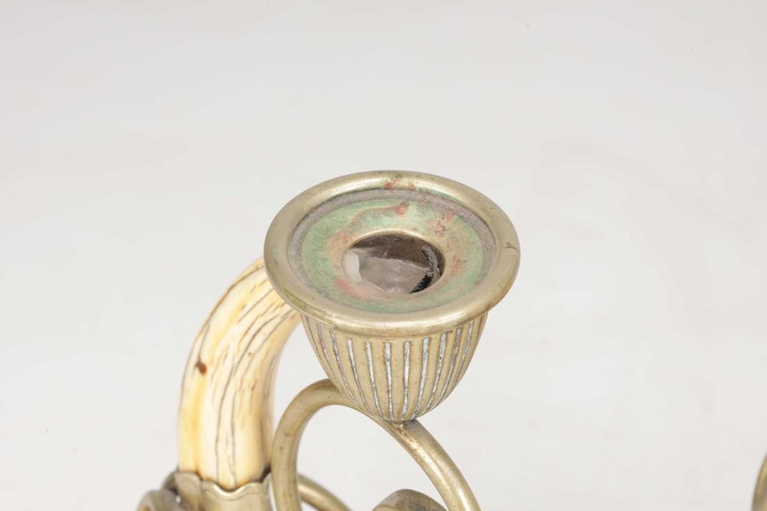 A PAIR OF 19TH CENTURY SILVER PLATE MOUNTED BOAR'S TUSK CANDLESTICKS - 2