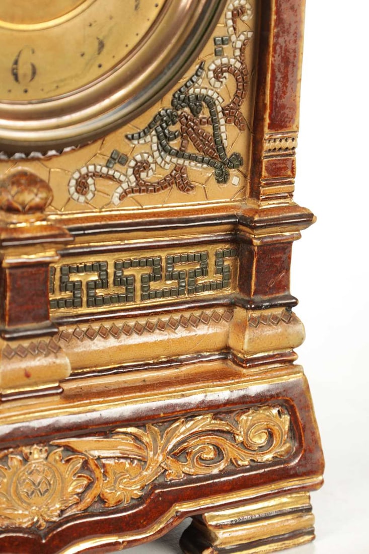 A LATE 19TH CENTURY DOULTON LAMBETH MANTEL CLOCK - 7
