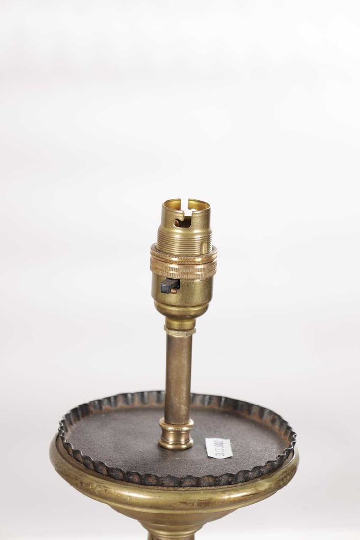 A PAIR OF LARGE BRASS CANDLESTICKS ON PAW FEET - 2